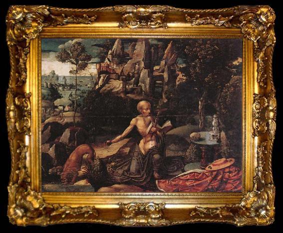 framed  unknow artist Saint jerome in an extensive rocky landscape, ta009-2
